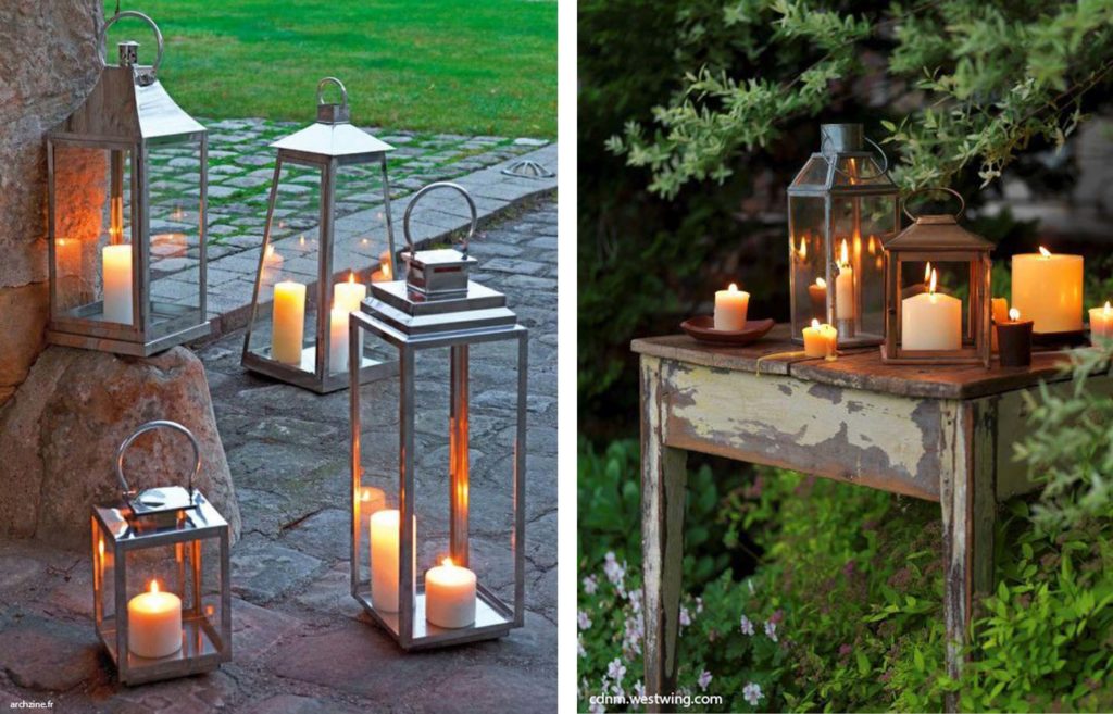 des lanternes en métal pour le jardin et bougies